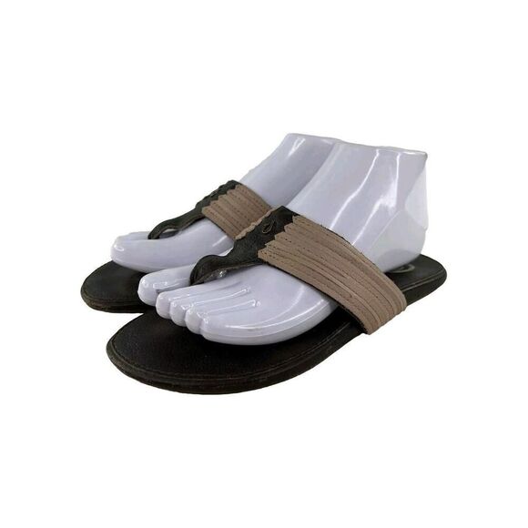 OluKai Mahina Leather Flip Flops US 7 Beige Thongs Sandals Tan Brown  Summer - Picture 1 of 11
